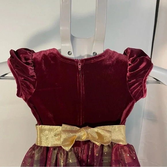 Bonnie Jean Gold,Green&burgundy Velvet Plaid& Sparkle Holiday Christmas Dress,4T - Picture 6 of 7